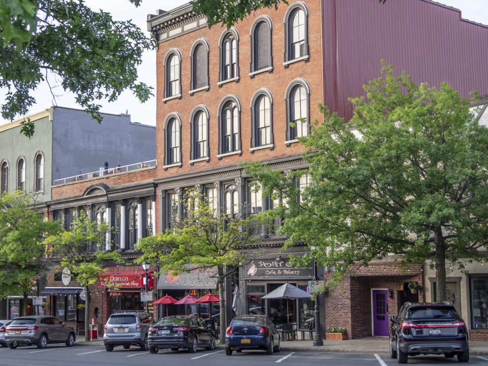 Storefronts in downtown Oswego