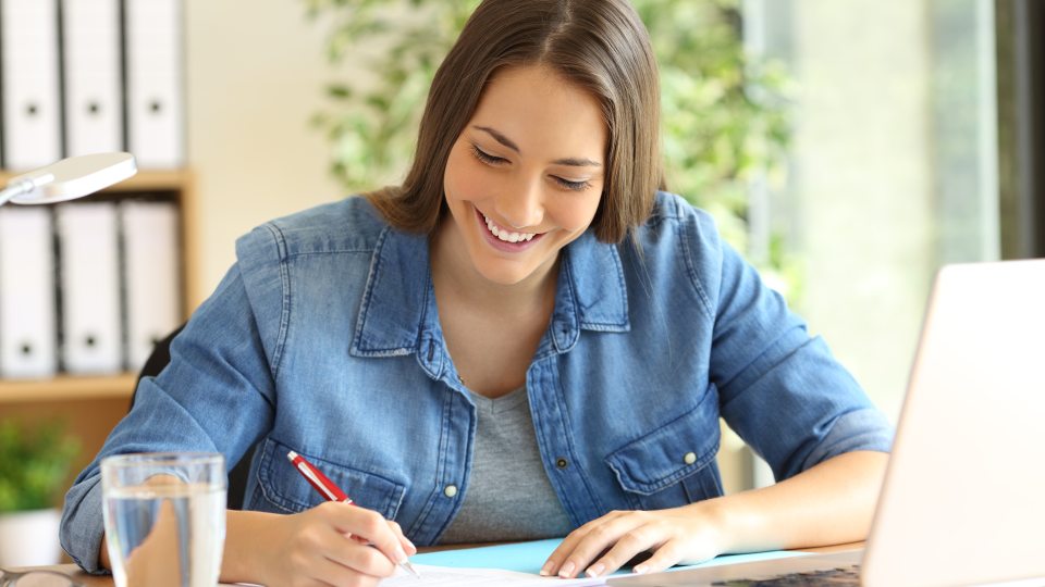 Female student studying online